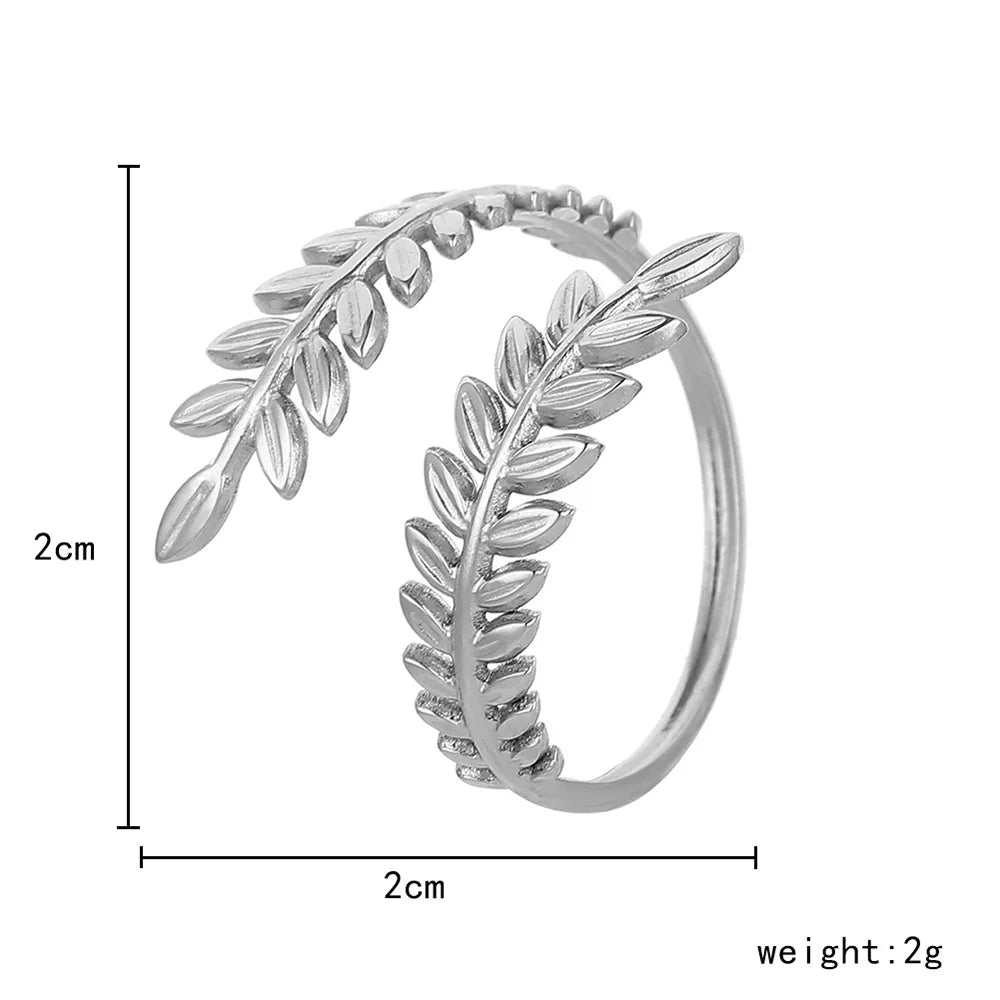 DIEYURO 316L Stainless Steel Leaf Cross Opening Ring For Woman French Elegant 2 Color Wedding Jewelry Holiday Gift Beautiful