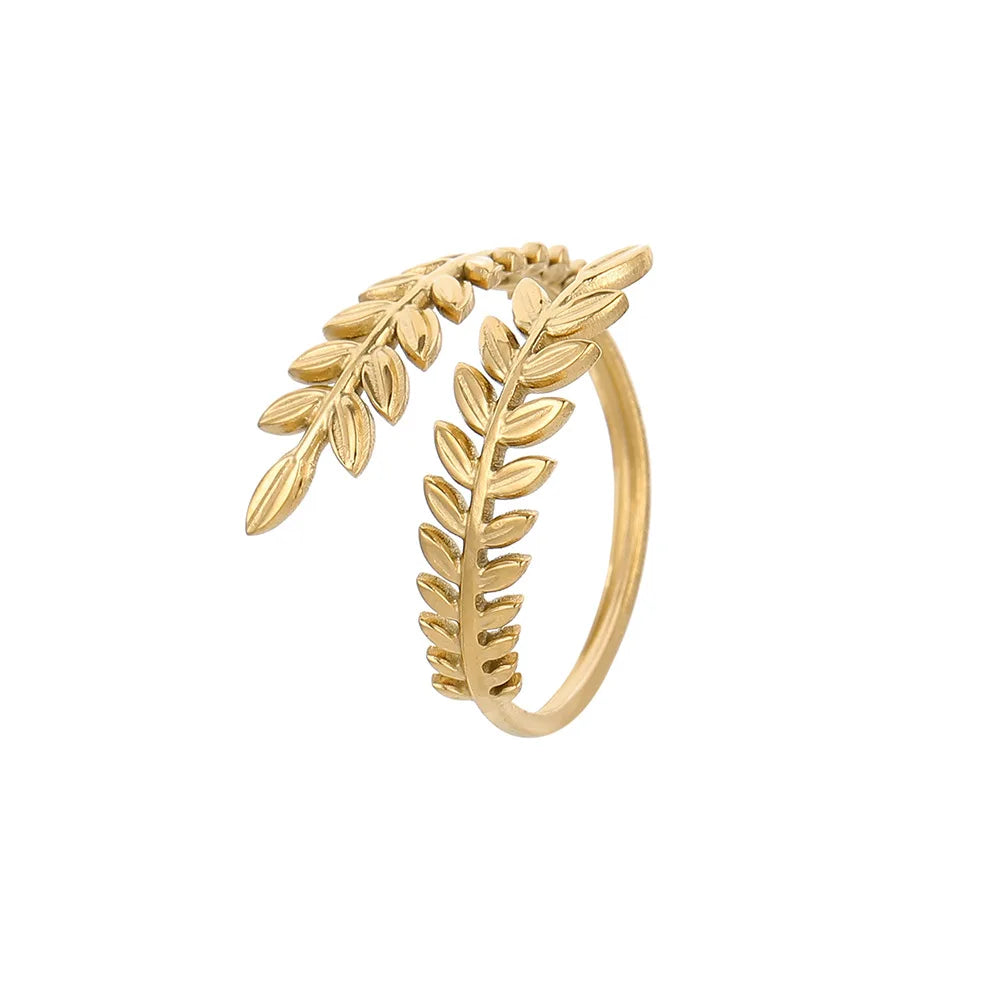 DIEYURO 316L Stainless Steel Leaf Cross Opening Ring For Woman French Elegant 2 Color Wedding Jewelry Holiday Gift Beautiful