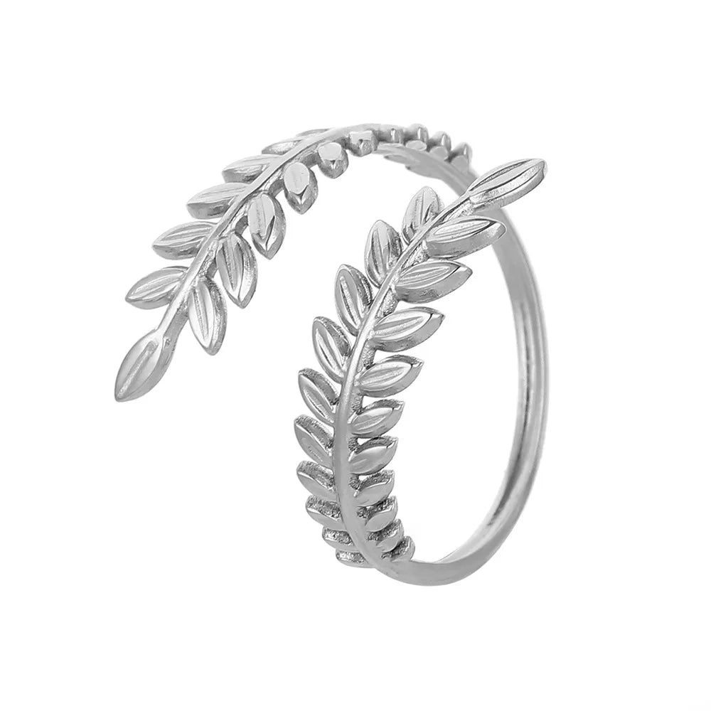 DIEYURO 316L Stainless Steel Leaf Cross Opening Ring For Woman French Elegant 2 Color Wedding Jewelry Holiday Gift Beautiful