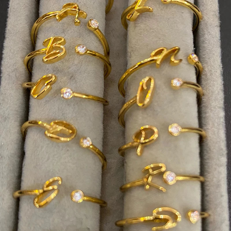 A-Z Initial Rings for Women Open Adjustable Stainless Steel Wedding Ring 2025 Trend Gold Color Couple Jewelry Accessories Gift