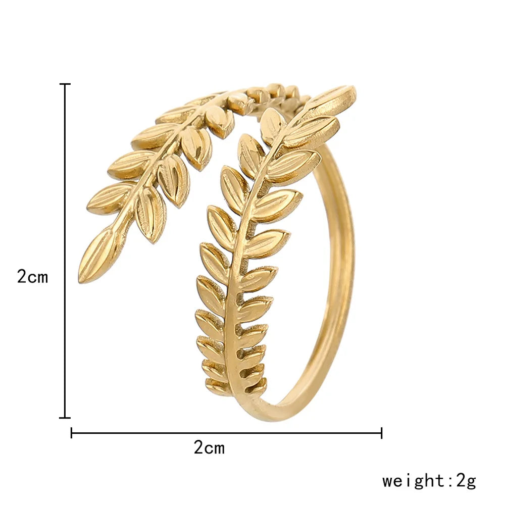DIEYURO 316L Stainless Steel Leaf Cross Opening Ring For Woman French Elegant 2 Color Wedding Jewelry Holiday Gift Beautiful