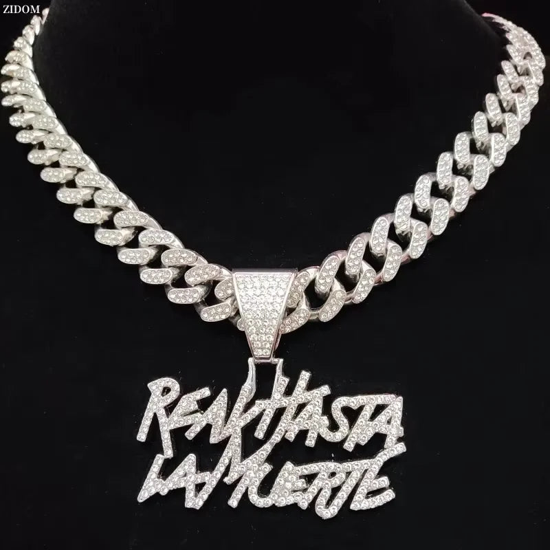 Hip Hop Letter Pendant Cuban Necklace For Men Shimmering Rhinestone Gold Silver Color Fashion Punk Style Party Jewelry Gift