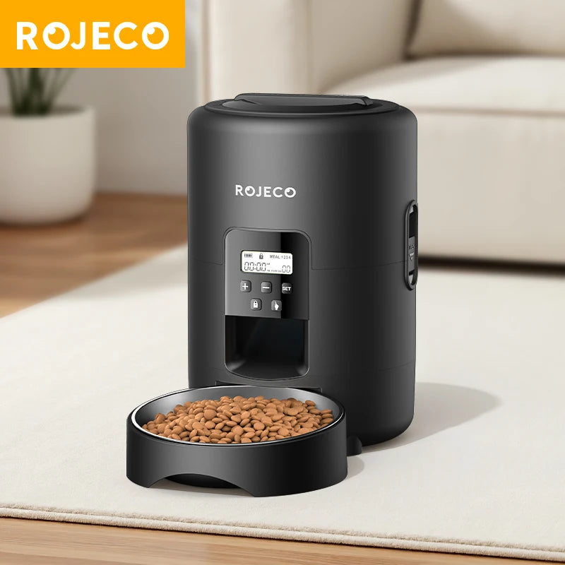 ROJECO Automatic Pet Feeder 2L Smart Cat Food Kibble Dispenser Button Version Smart Control Auto Dog Feeder For Cat Accessories