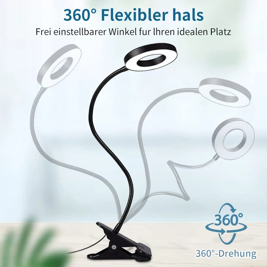 LED Desk Lamp with Memory Function,3 Light Modes,Dimmable,Clip On,Flexible Gooseneck,Eye Protection,No Flicke,Study, Bedroom Use