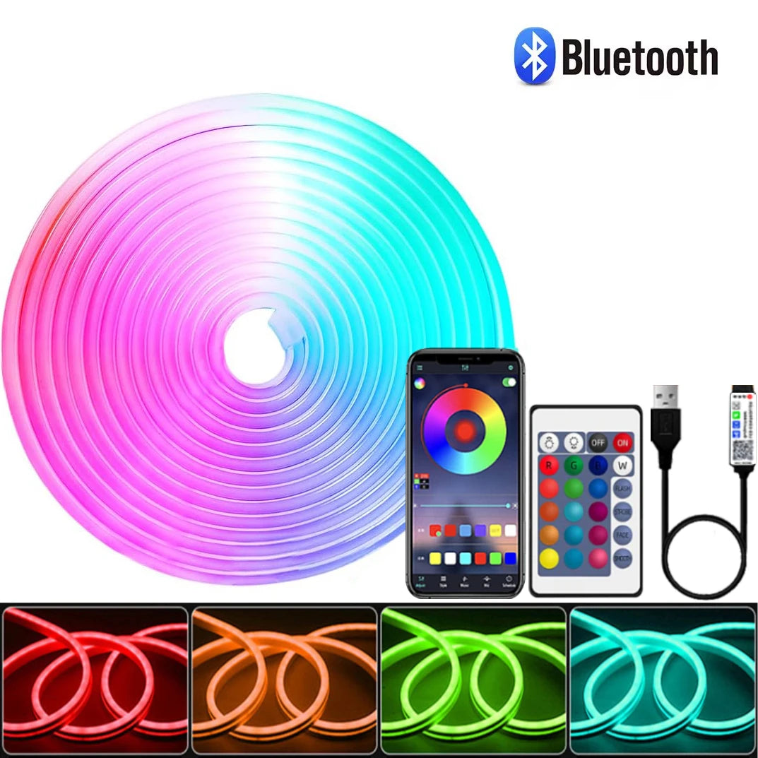 5V USB RGB Neon LED Strip Light 1M 2M 3M 4M 5M Waterproof LED Neon Strip With App and 44key Remote Control For Home Decor Lights