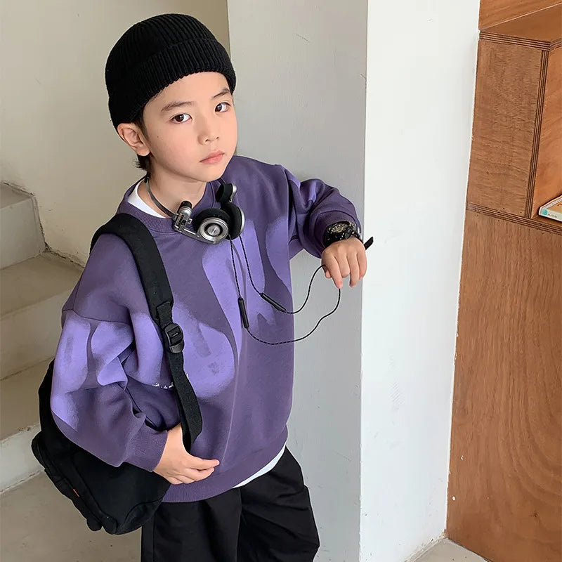 Spring Autumn Boys Cotton Loose Alphabet Printing Sweatshirt School Kids Track Coat Tops Child Workout Pullover Jumper 5-16Years