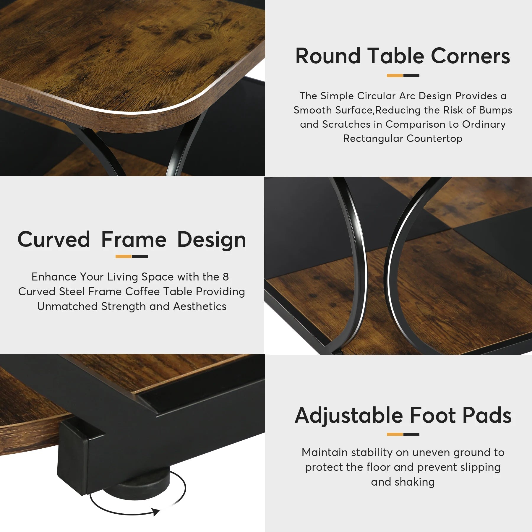 Tribesigns Square Coffee Table with 2 Tiers, 40 inches Low Farmhouse Coffee Table with Wood Storage Shelf Heavy Duty Metal Curve