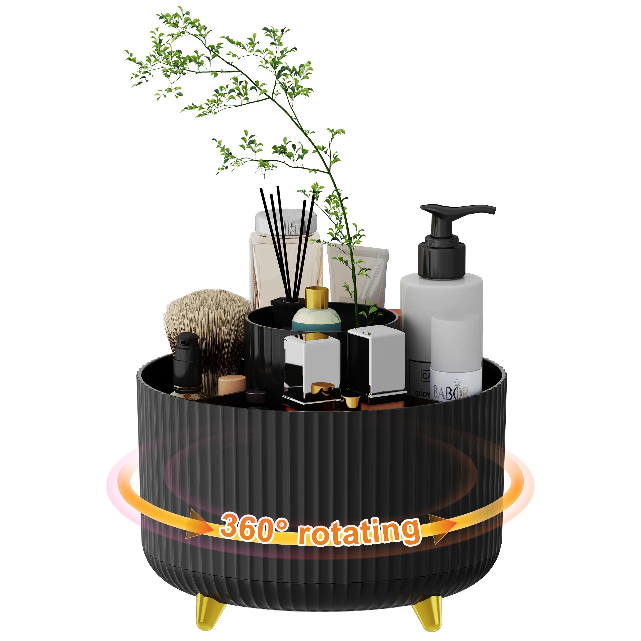 360° Rotating Makeup Organizer - 1pc Plastic Cosmetic Storage with 5 Compartments - Multi-Functional Holder for Brushes