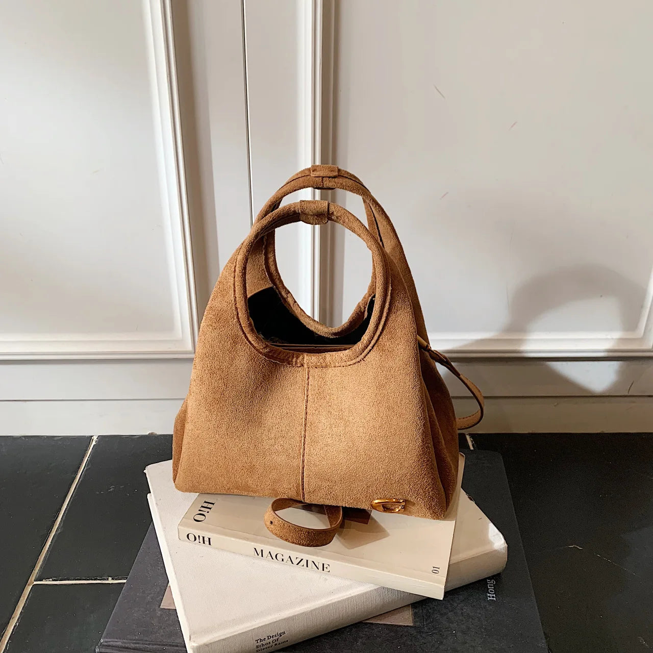Sac seau en daim style coréen pour femme, sac à bandoulière décontracté, nouvelle collection printemps 2026