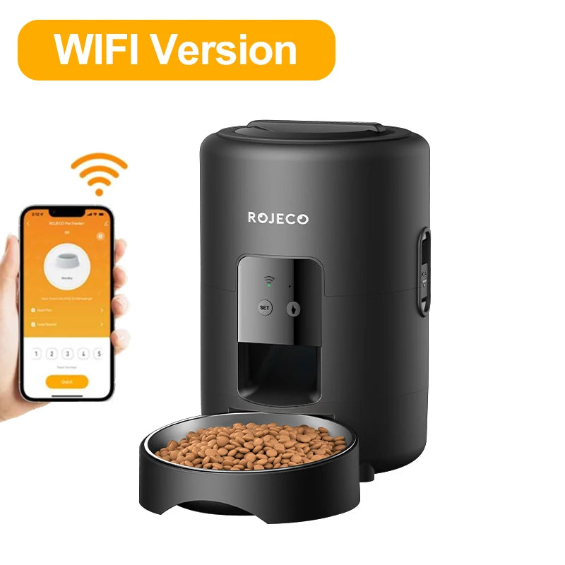 ROJECO Automatic Pet Feeder 2L Smart Cat Food Kibble Dispenser Button Version Smart Control Auto Dog Feeder For Cat Accessories
