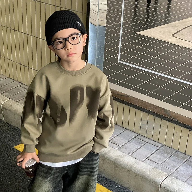 Spring Autumn Boys Cotton Loose Alphabet Printing Sweatshirt School Kids Track Coat Tops Child Workout Pullover Jumper 5-16Years