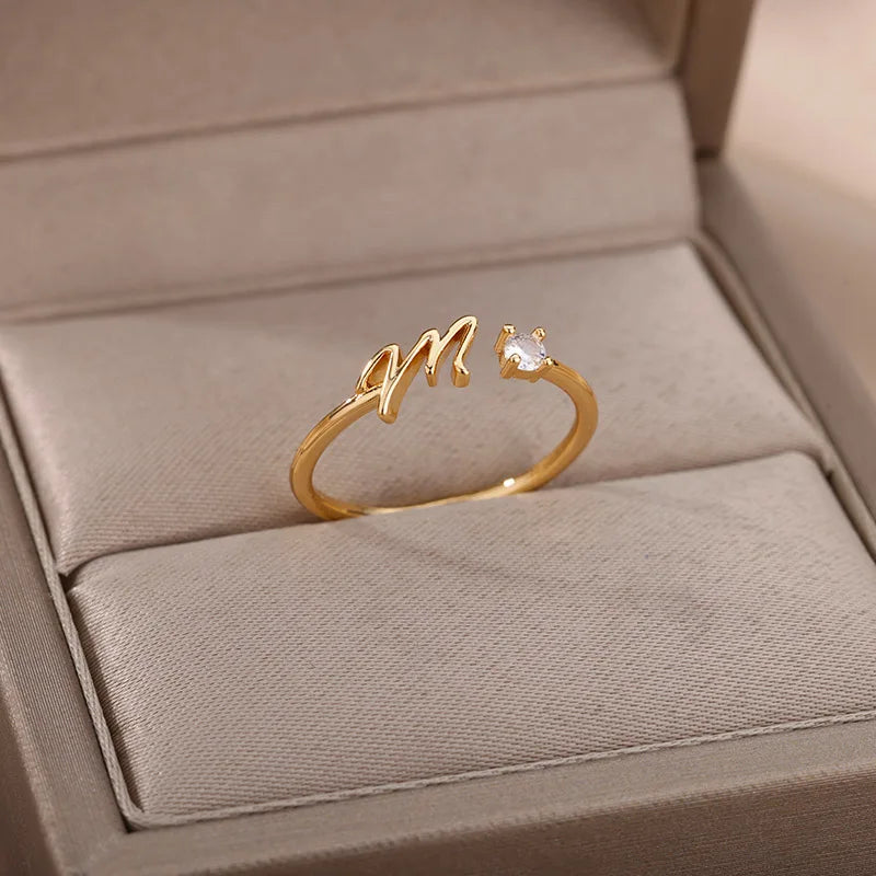 A-Z Initial Rings for Women Open Adjustable Stainless Steel Wedding Ring 2025 Trend Gold Color Couple Jewelry Accessories Gift
