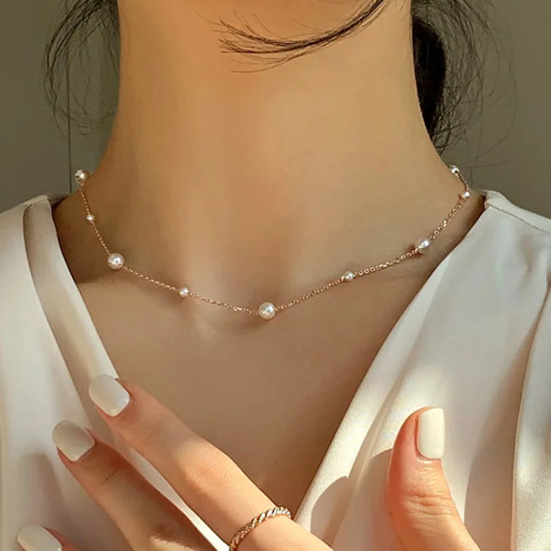 Minimalist Pearl Heart Butterfly Pendnat Clavicle Chain Women Temperament Elegant Jewelry Gifts For Her