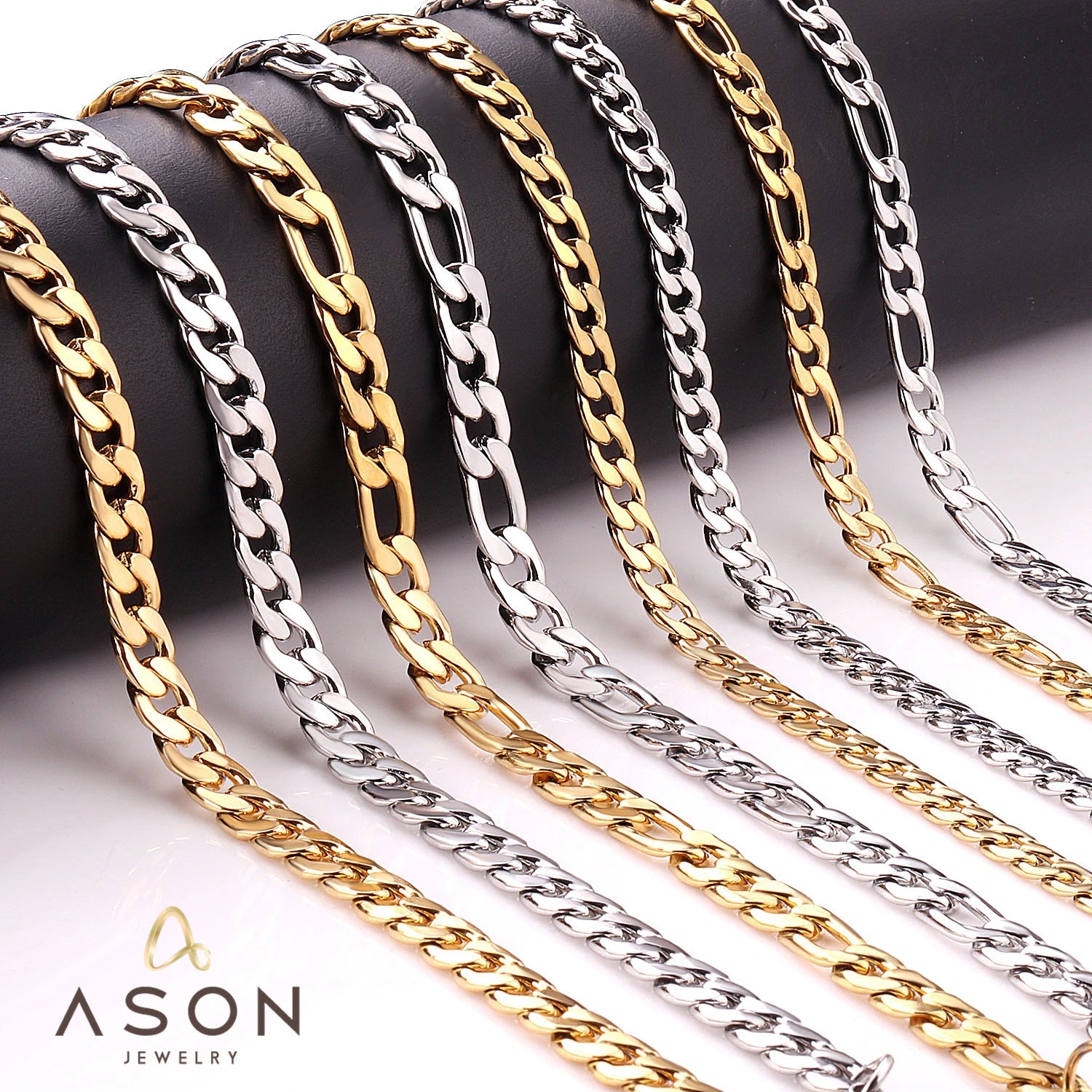 ASONSTEEL 5/7MM Gold Color Punk Cuban Link Chains Stainless Steel Men Women Long Necklace Choker Jewelry Wholesale Bulk Sale