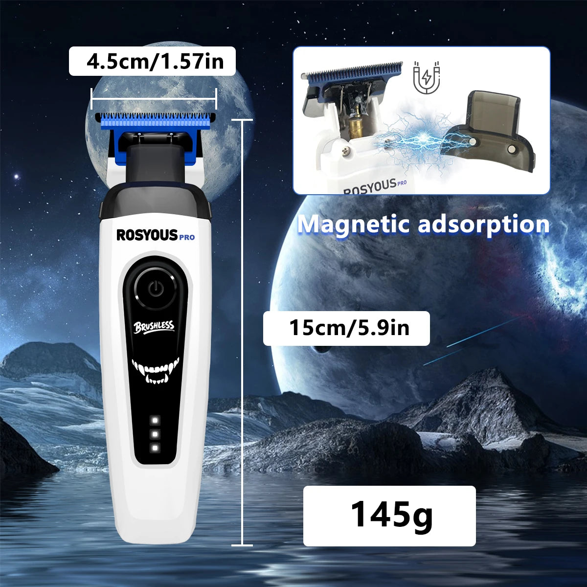 ROSYOUS RSpro-202 Hair Trimmer for Men DLC Blade T-Blade 8000RPM Brushless Motor with Base Charger 2000mAh Men's Barber Machine