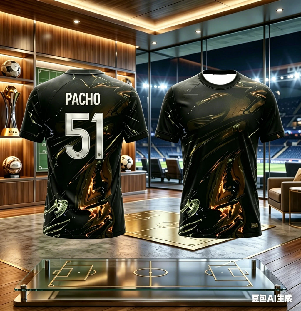 Kids Psg Football T-Shirt Soccer Jersey Black Gold Liquid Print Breathable Quick Dry Training Tee Fan Sport Top Men Women