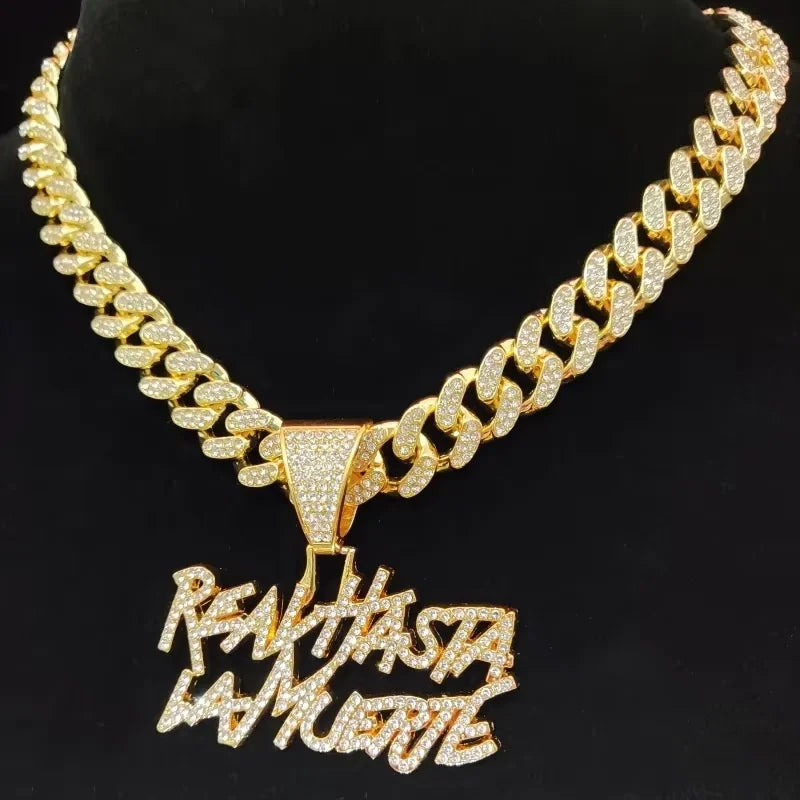 Hip Hop Letter Pendant Cuban Necklace For Men Shimmering Rhinestone Gold Silver Color Fashion Punk Style Party Jewelry Gift