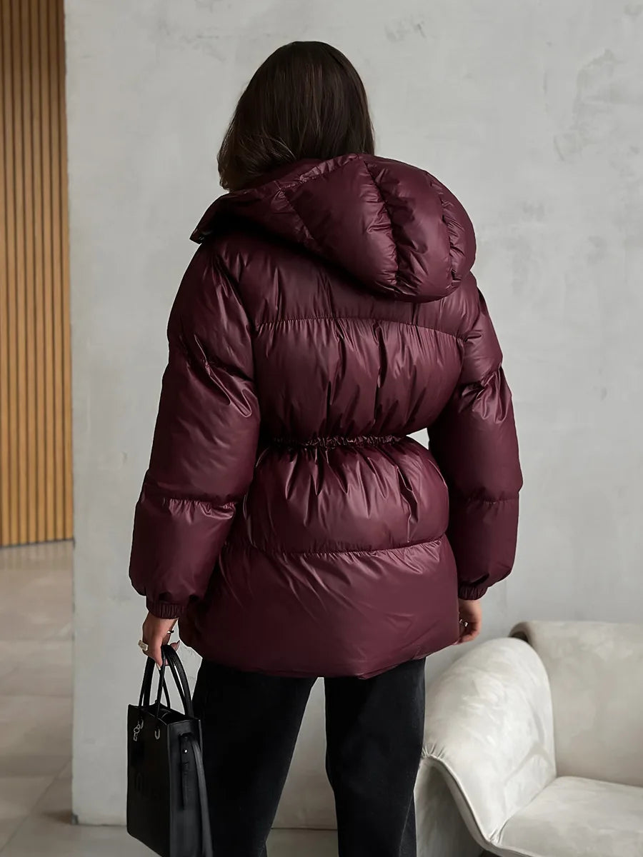 Wolfeel Drawstring Slim Fit Cotton Jacket Women's  Winter New Hooded Zipper Cotton Robe Comfortable Warm Bread Jacket
