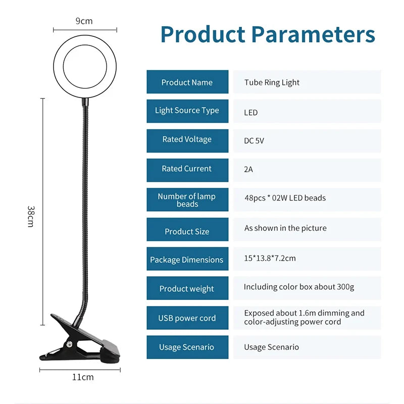 LED Desk Lamp with Memory Function,3 Light Modes,Dimmable,Clip On,Flexible Gooseneck,Eye Protection,No Flicke,Study, Bedroom Use