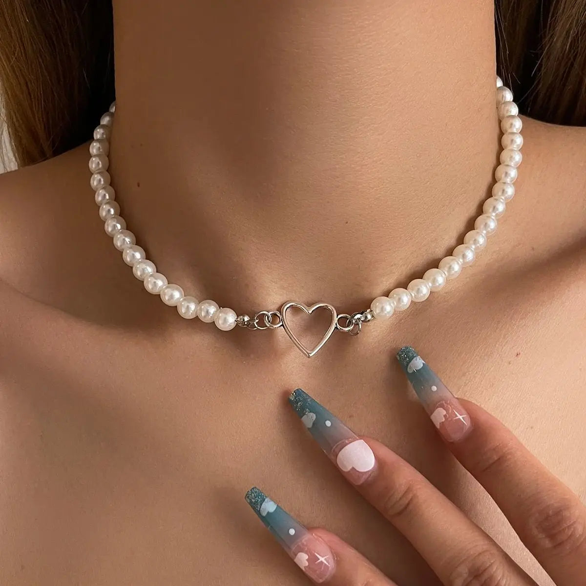 Minimalist Pearl Heart Butterfly Pendnat Clavicle Chain Women Temperament Elegant Jewelry Gifts For Her