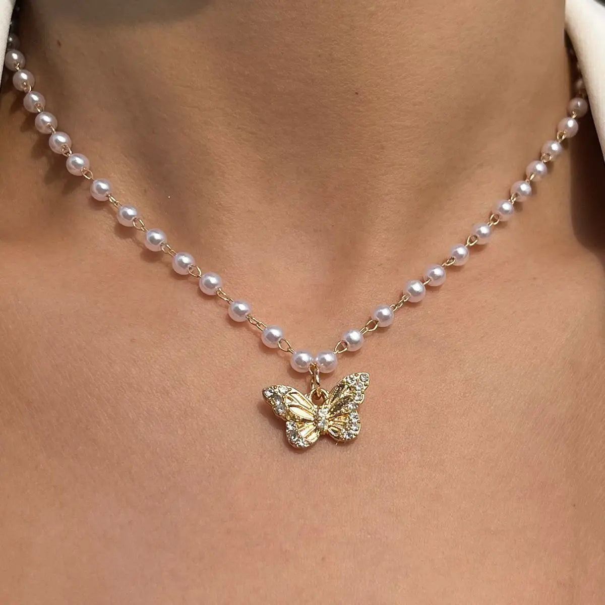 Minimalist Pearl Heart Butterfly Pendnat Clavicle Chain Women Temperament Elegant Jewelry Gifts For Her