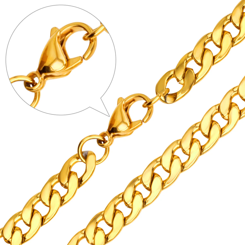 ASONSTEEL 5/7MM Gold Color Punk Cuban Link Chains Stainless Steel Men Women Long Necklace Choker Jewelry Wholesale Bulk Sale
