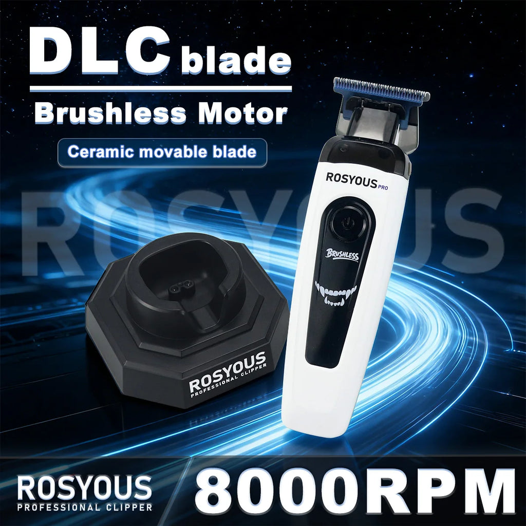 ROSYOUS RSpro-202 Hair Trimmer for Men DLC Blade T-Blade 8000RPM Brushless Motor with Base Charger 2000mAh Men's Barber Machine