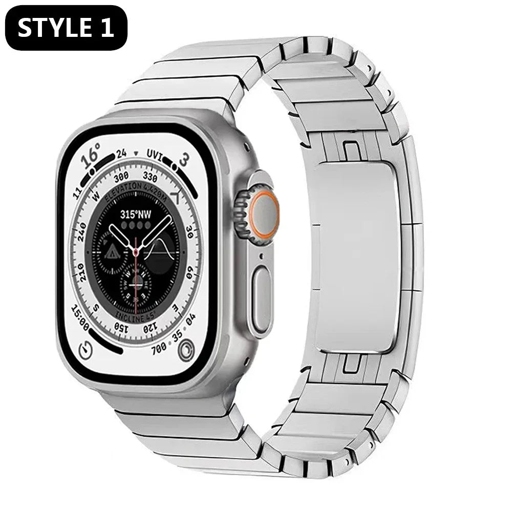 Titanium Color Link Bracelet for Apple Watch Ultra 2 49mm Series 9 8 7 Se 6 5 4 3 2 45mm 44mm 42mm Correa Watch Strap Band Belt