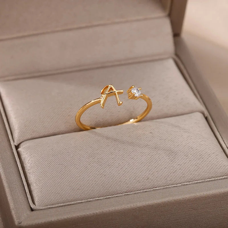 A-Z Initial Rings for Women Open Adjustable Stainless Steel Wedding Ring 2025 Trend Gold Color Couple Jewelry Accessories Gift