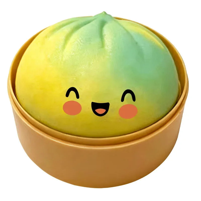 Colorful Dumpling Squishy Stress Relief Toy with Steamer Reusable Dough Ball Squeeze Rebound Sensory Fidget Toy Office Gift