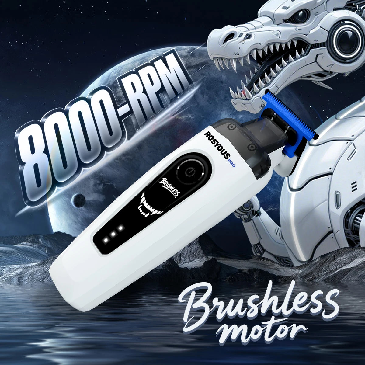 ROSYOUS RSpro-202 Hair Trimmer for Men DLC Blade T-Blade 8000RPM Brushless Motor with Base Charger 2000mAh Men's Barber Machine