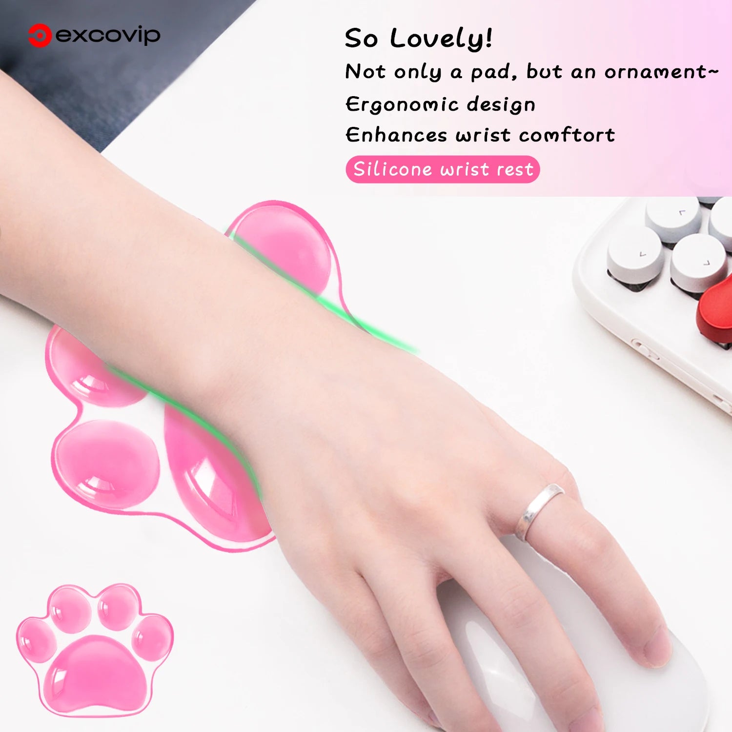 EXCO Silicone Mouse Wrist Rest Support Ergonomic Cat Paw Hand Pad Cushion Comfortable Soft for Gaming Office Computer Laptop