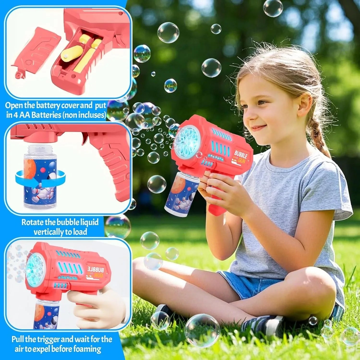 Bubble Gun, Automatic Bubble Machine Children No-spill bubble toy Portable Park Bubble Blower for Kids （without bubble solution）