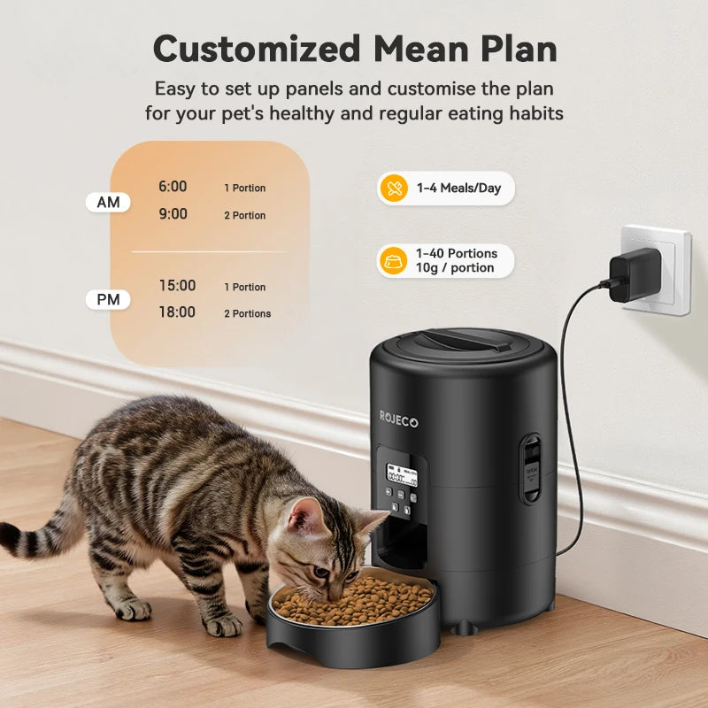 ROJECO Automatic Pet Feeder 2L Smart Cat Food Kibble Dispenser Button Version Smart Control Auto Dog Feeder For Cat Accessories