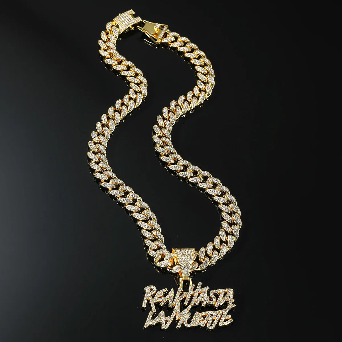Hip Hop Letter Pendant Cuban Necklace For Men Shimmering Rhinestone Gold Silver Color Fashion Punk Style Party Jewelry Gift