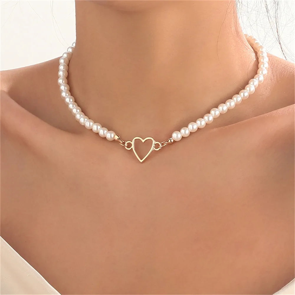 Minimalist Pearl Heart Butterfly Pendnat Clavicle Chain Women Temperament Elegant Jewelry Gifts For Her