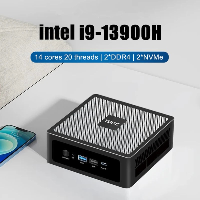 TOPC Mini PC Gamer, 13th Gen Intel Core i9-13900H/i7-13700H/i5, 2xDDR5 RAM, 2xNVMe SSD, 2xLAN, Desktop Gaming Small Computer