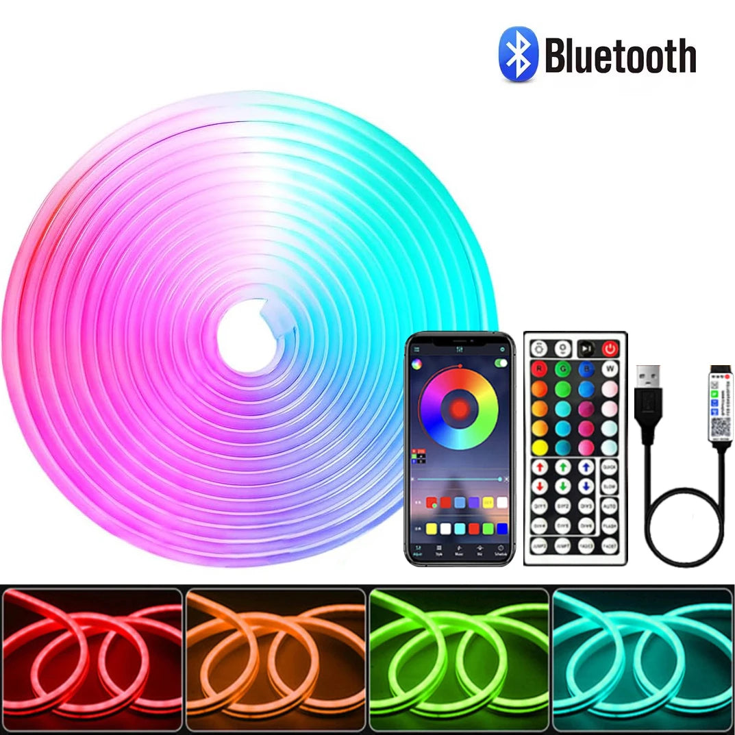 5V USB RGB Neon LED Strip Light 1M 2M 3M 4M 5M Waterproof LED Neon Strip With App and 44key Remote Control For Home Decor Lights