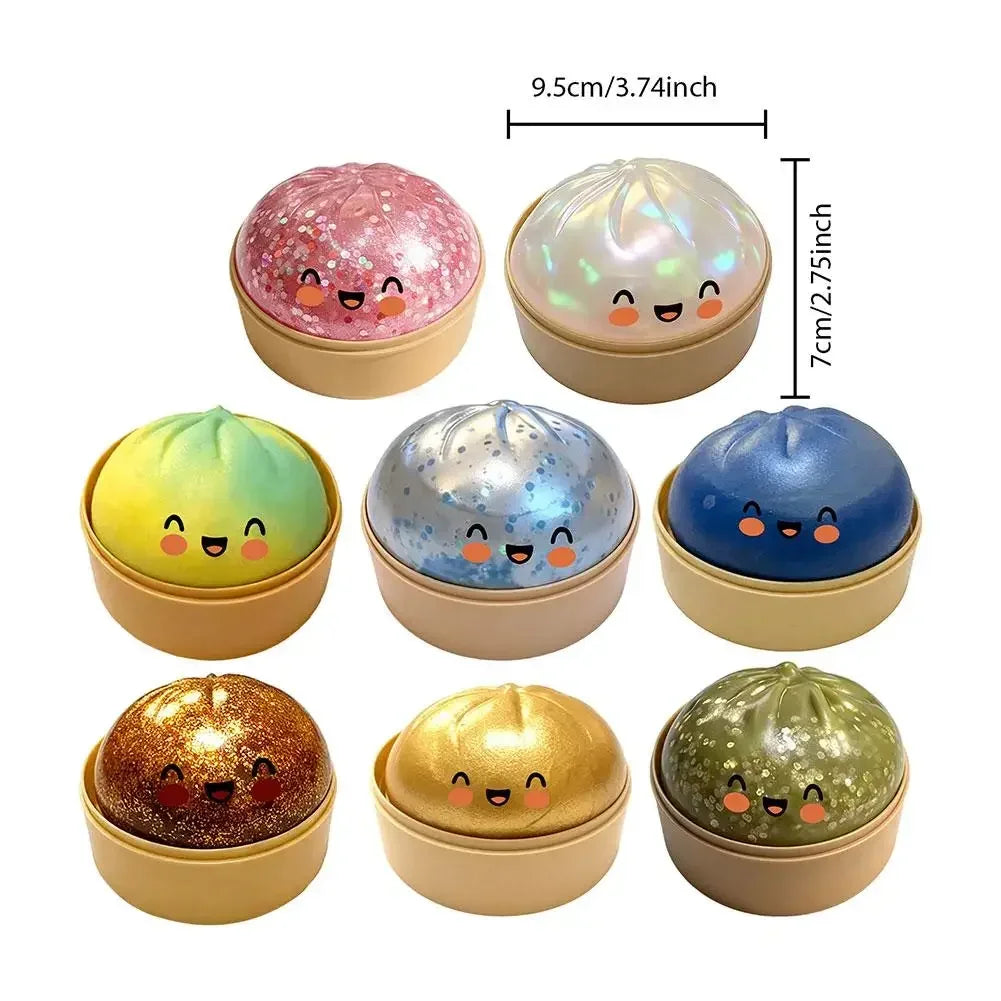 Colorful Dumpling Squishy Stress Relief Toy with Steamer Reusable Dough Ball Squeeze Rebound Sensory Fidget Toy Office Gift