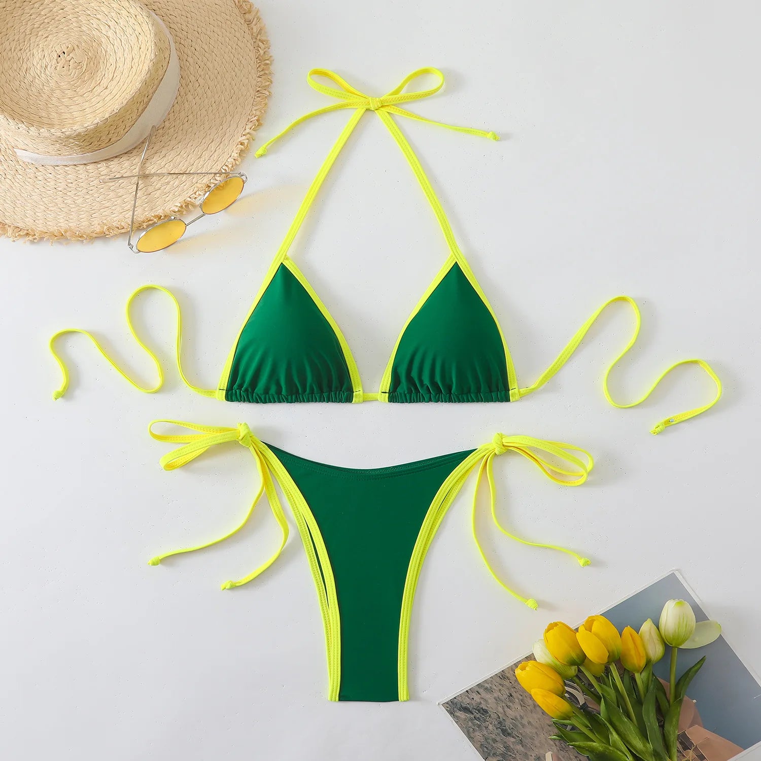 Sexy Triangle Brazilian Bikinis Swimwear Side String Push Up Bikini Splicing Swimsuit Women Summer Bathing Suit Maillot De Bain