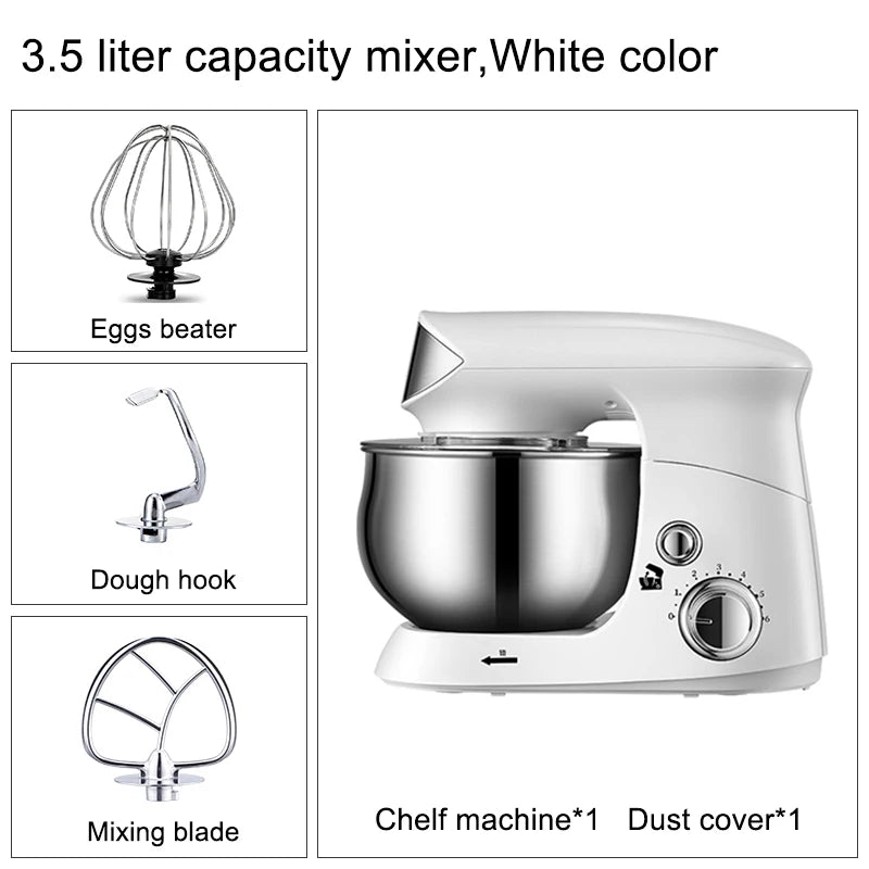 3/3.5L Bowl Stand Mixer Electric Chef Machine Flour Mixing Blender Food Processor Kneading Cake Bread Dough Whisk Eggs Beater EU