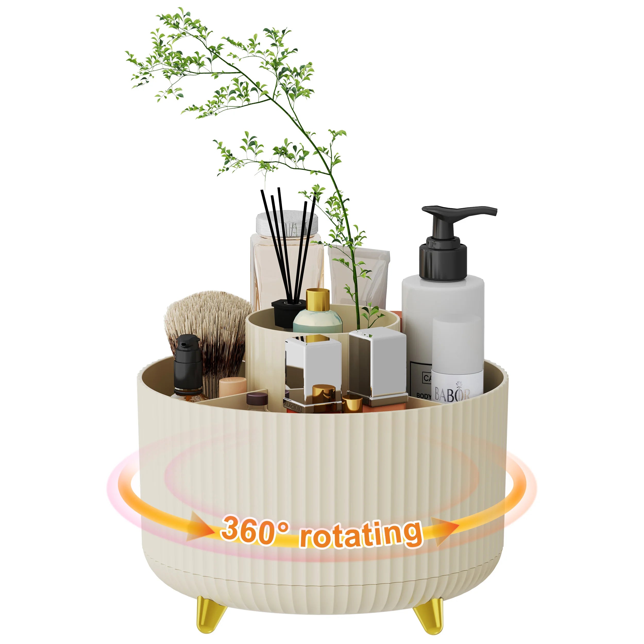 360° Rotating Makeup Organizer - 1pc Plastic Cosmetic Storage with 5 Compartments - Multi-Functional Holder for Brushes