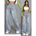 Women High Waist Denim Jeans Vintage Wide Leg Straight Pants Distressed Washed Pockets Streetwear Floor Length
