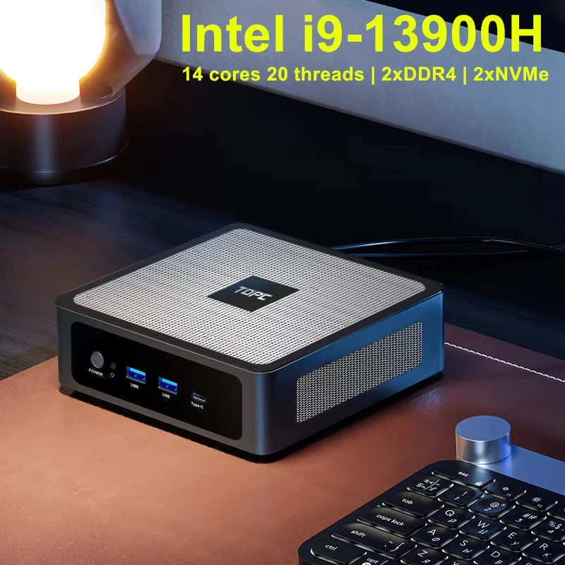 TOPC Mini PC Gamer, 13th Gen Intel Core i9-13900H/i7-13700H/i5, 2xDDR5 RAM, 2xNVMe SSD, 2xLAN, Desktop Gaming Small Computer