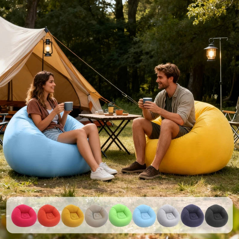 New Flocking Inflatable Lazy Sofa Single Bean Bag Shape Foldable Spherical Inflatable Multicolor Sofa Relaxing Comfortable Home