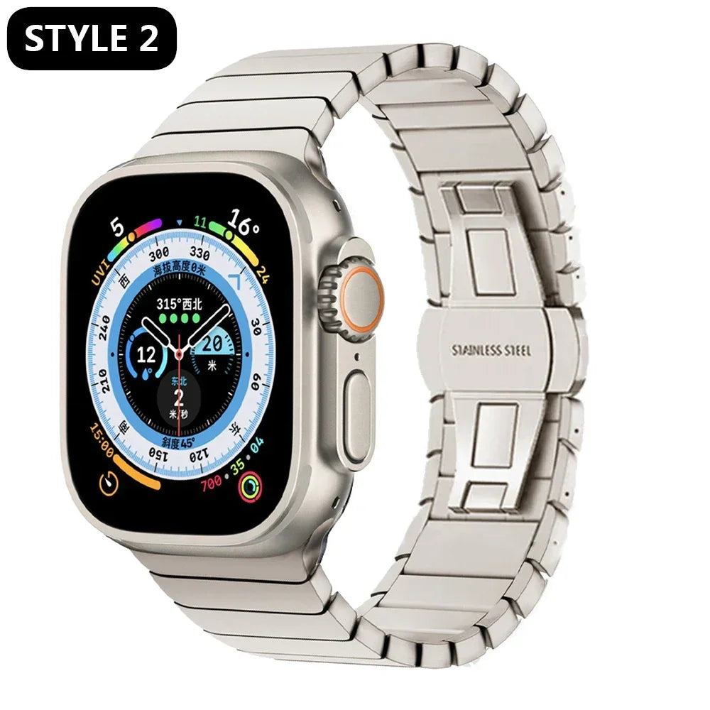 Titanium Color Link Bracelet for Apple Watch Ultra 2 49mm Series 9 8 7 Se 6 5 4 3 2 45mm 44mm 42mm Correa Watch Strap Band Belt