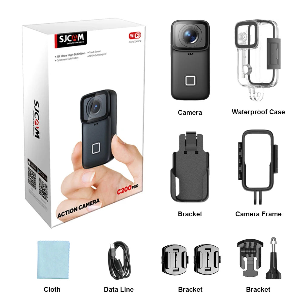 SJCAM C200 Pro 4K Action Camera with Portable Body 5M Waterproof FHD GYRO Video Body 5G WiFi Night Vision