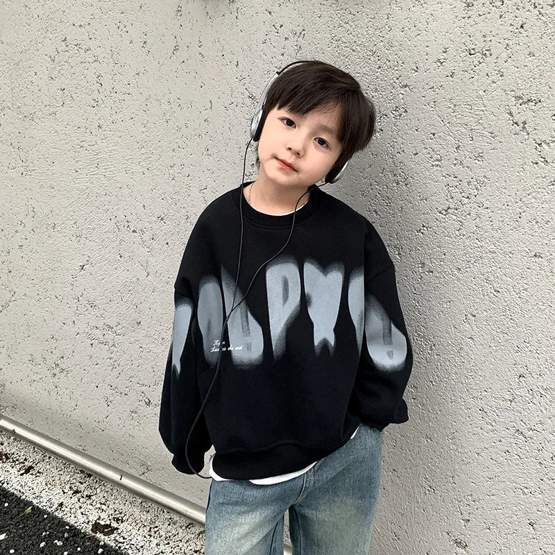 Spring Autumn Boys Cotton Loose Alphabet Printing Sweatshirt School Kids Track Coat Tops Child Workout Pullover Jumper 5-16Years