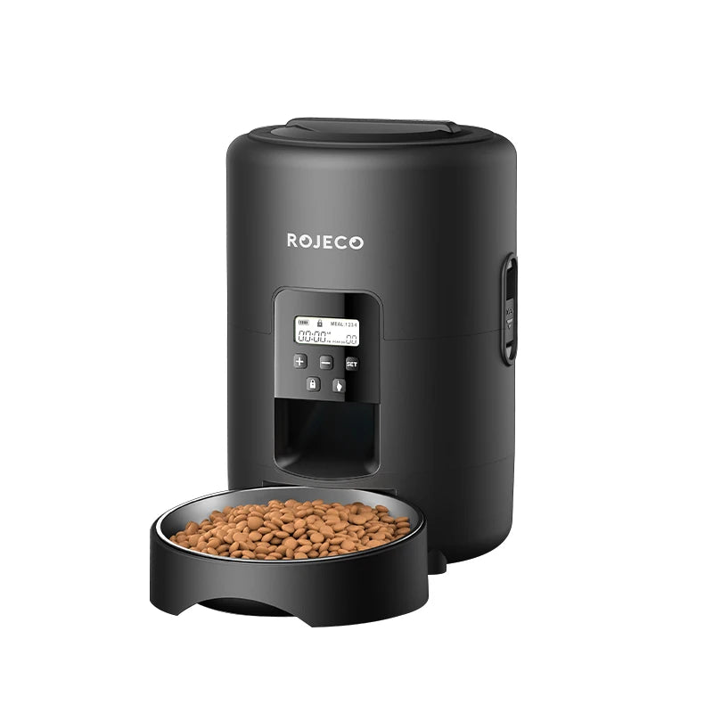 ROJECO Automatic Pet Feeder 2L Smart Cat Food Kibble Dispenser Button Version Smart Control Auto Dog Feeder For Cat Accessories