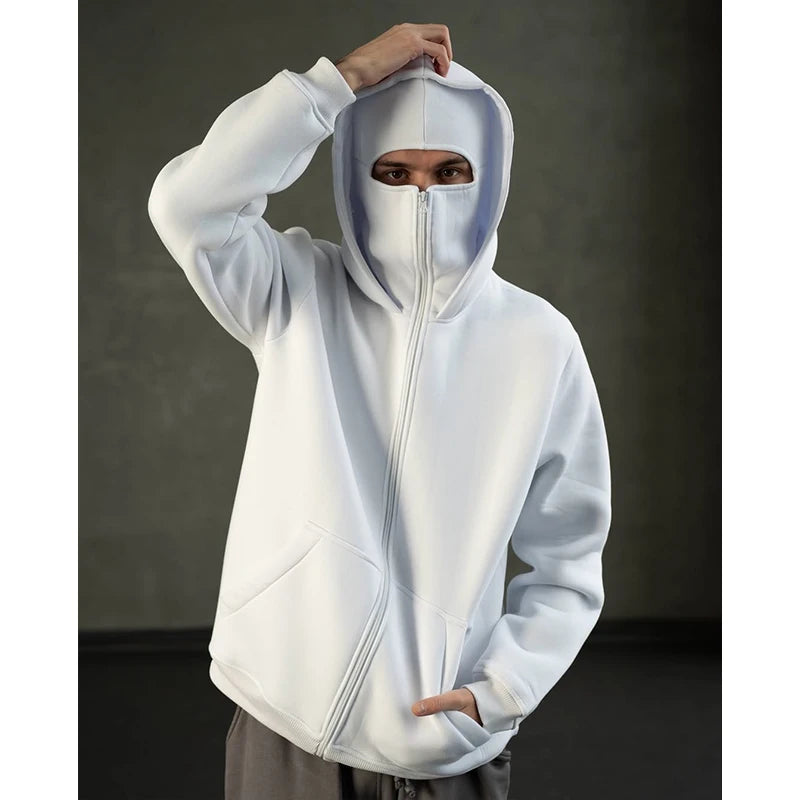 Men's Double Hat Mask Zipper Design Winter Windproof Hoodie Sports Jacket Outdoor Activities Hiking Travel Running Sweatshirt ﻿